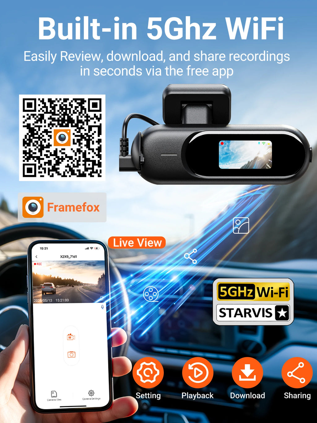 Dash Cam for cars 4K UHD Recording Front Rear Car Camera HDR Night Vision