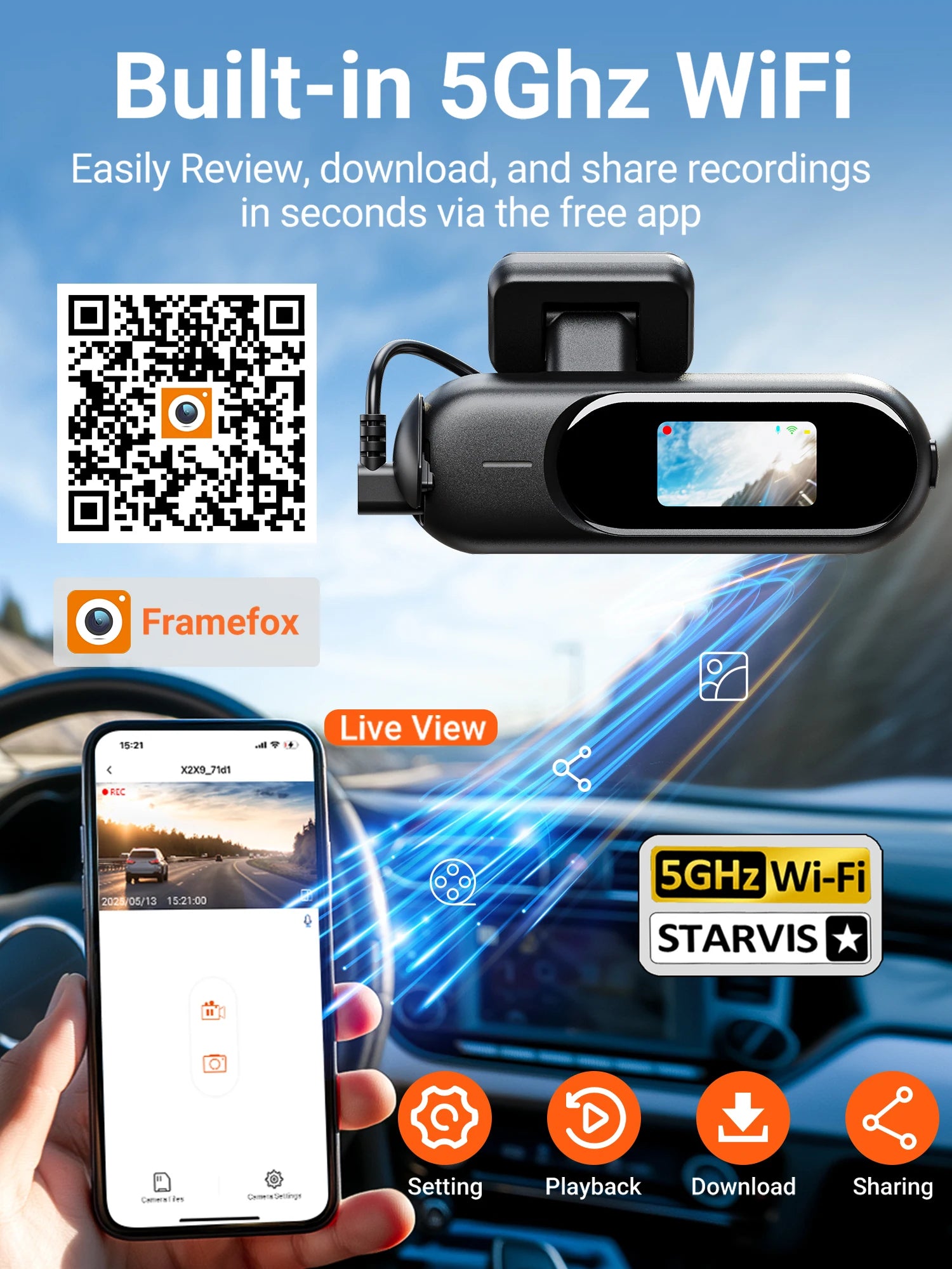 Dash Cam for cars 4K UHD Recording Front Rear Car Camera HDR Night Vision