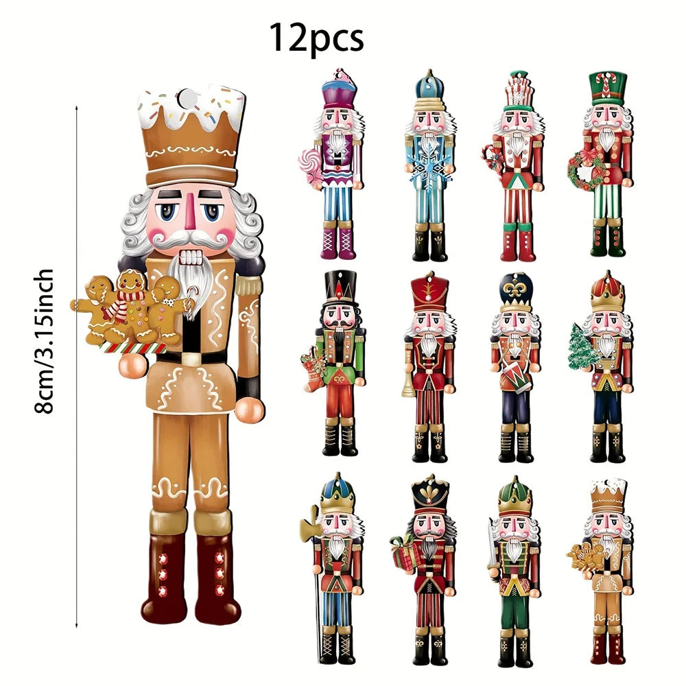 12pcs Christmas Nutcracker Soldier Wooden Pendant Xmas