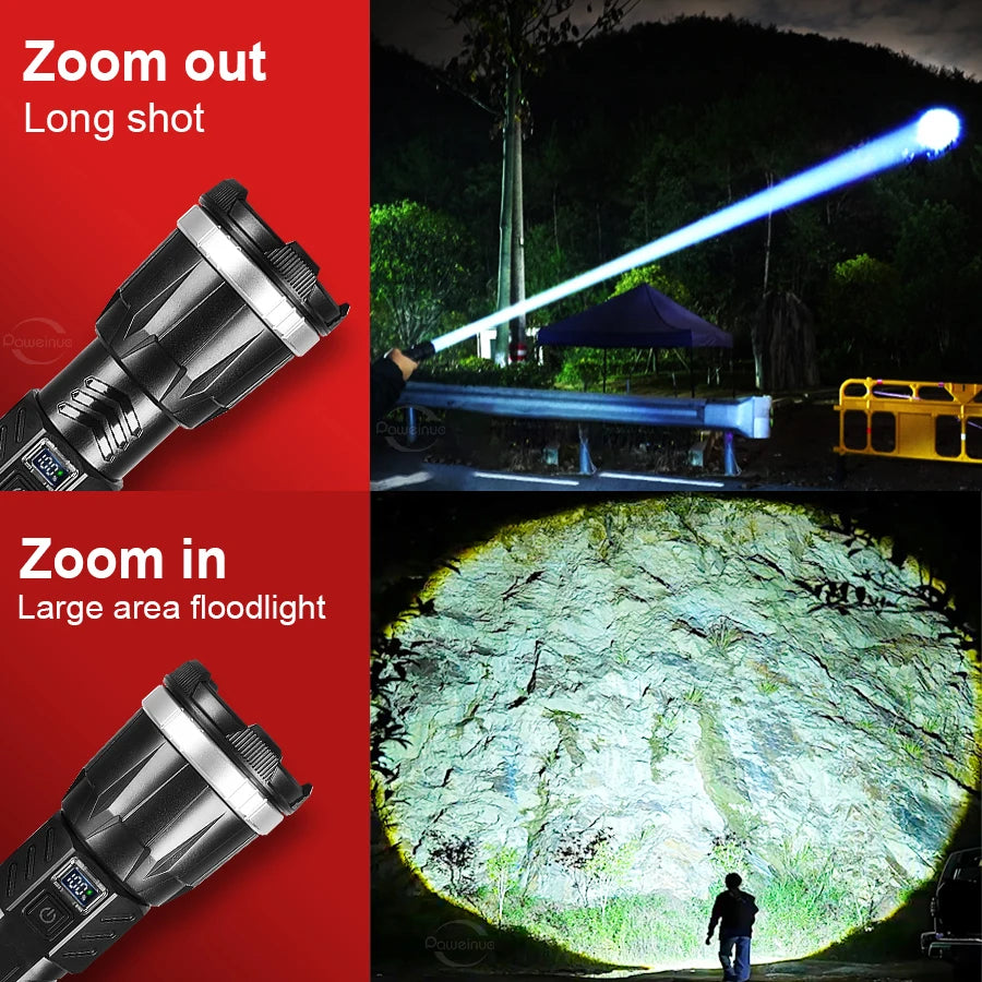 19000000LM Super Powerful Flashlight Built-in 3*18650 High Power Torch Rechargeable