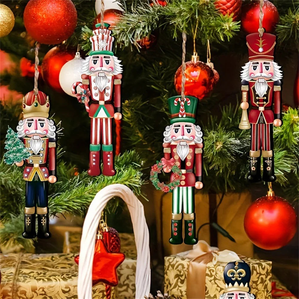 12pcs Christmas Nutcracker Soldier Wooden Pendant Xmas