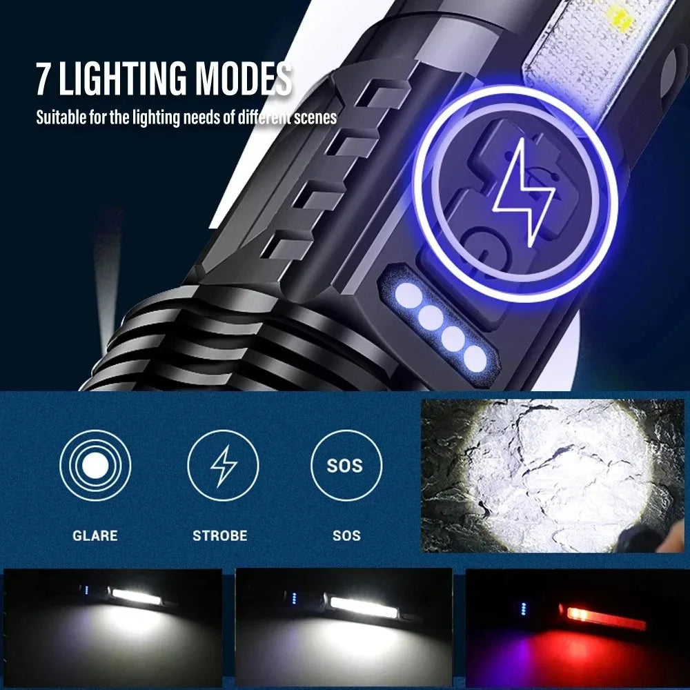 Powerful XHP50 LED Flashlight 18650 Torch Waterproof