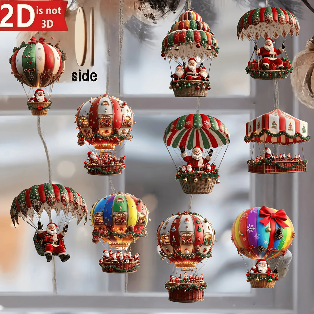 10Pcs Christmas Wooden Hot Air Balloon Santa Claus