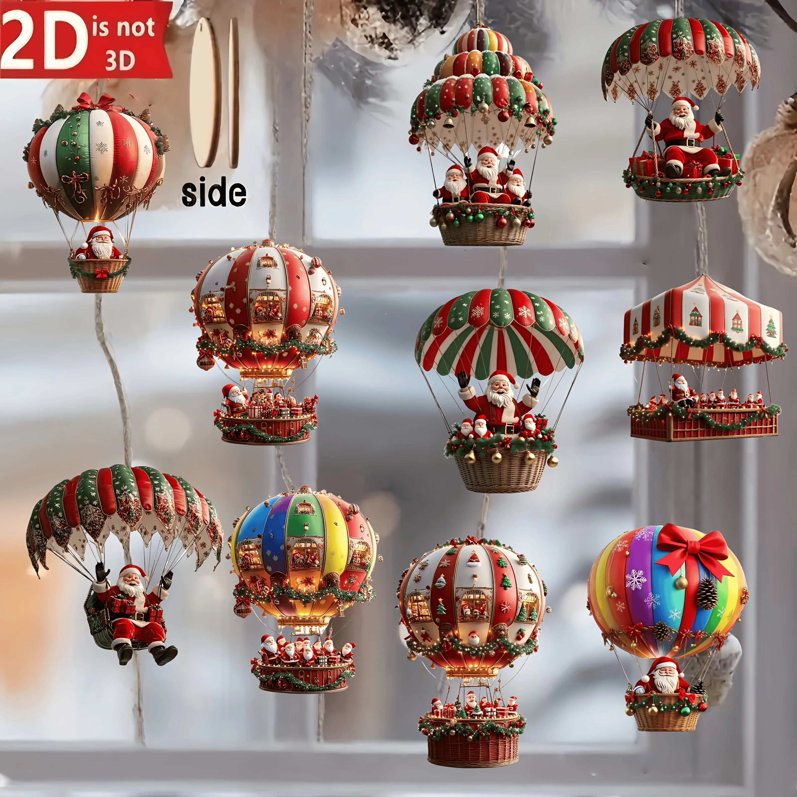 10Pcs Christmas Wooden Hot Air Balloon Santa Claus