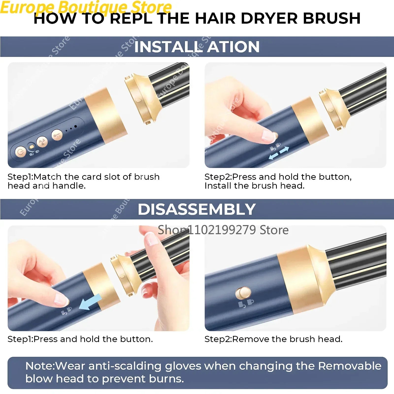 7 In 1 Hair Dryer Brush Brushless High Speed Hair Dryer with Diffuser