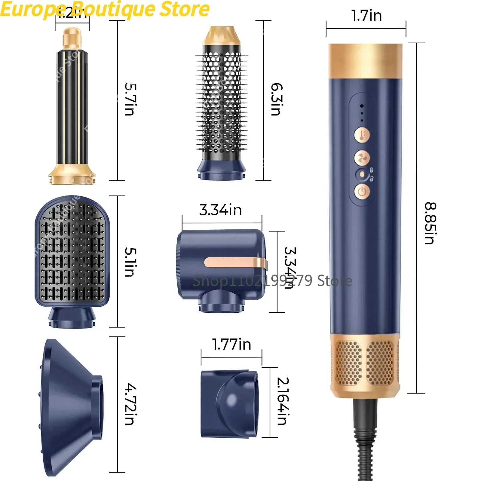 7 In 1 Hair Dryer Brush Brushless High Speed Hair Dryer with Diffuser