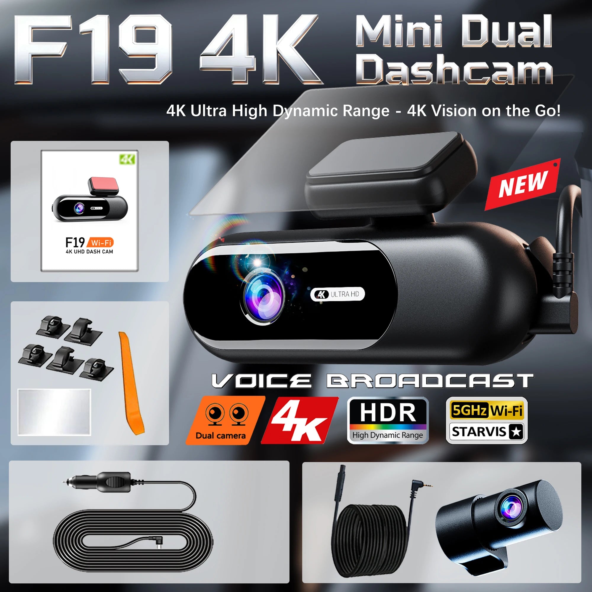 Dash Cam for cars 4K UHD Recording Front Rear Car Camera HDR Night Vision