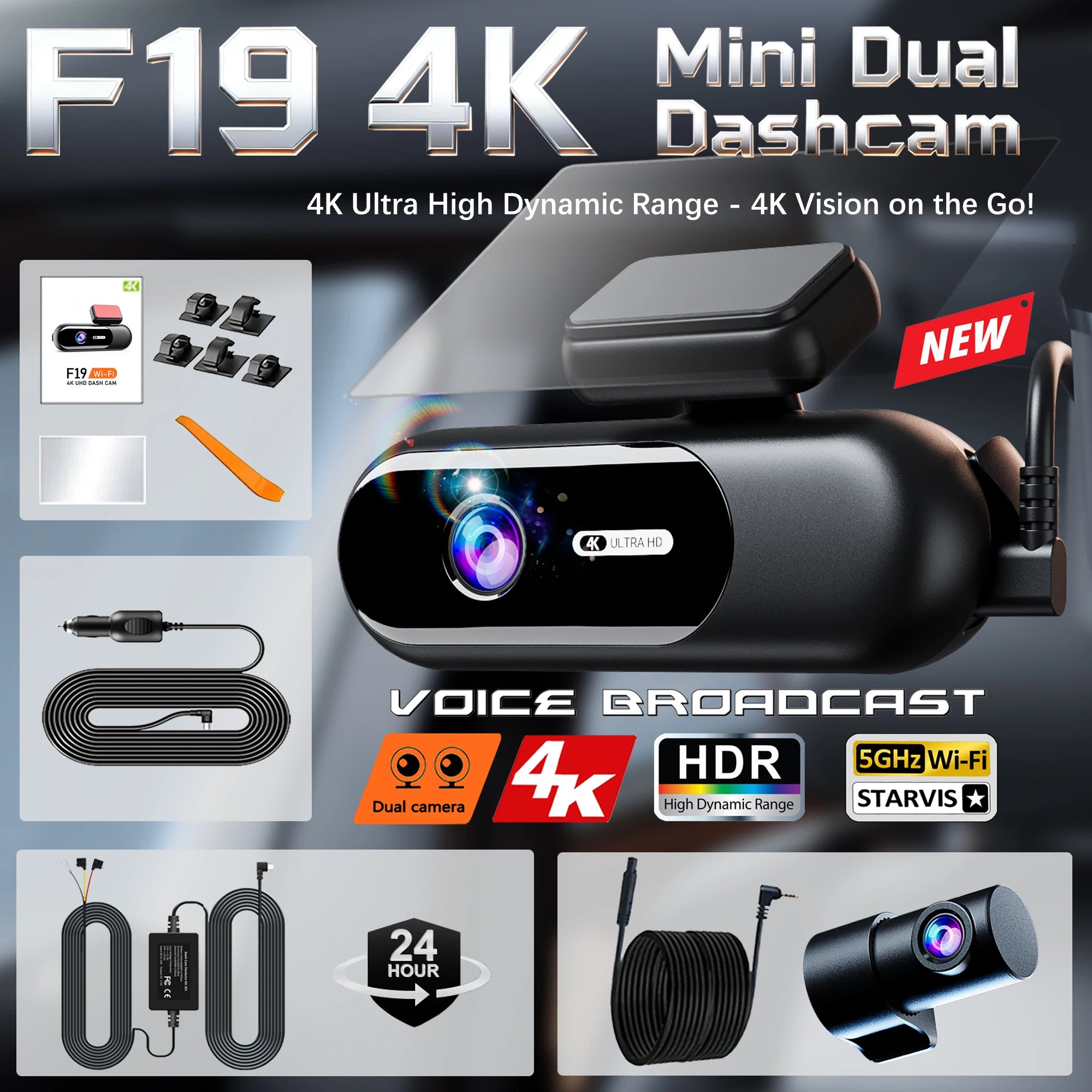 Dash Cam for cars 4K UHD Recording Front Rear Car Camera HDR Night Vision