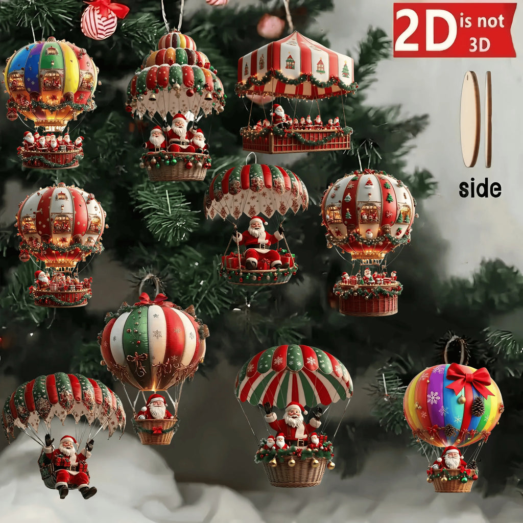 10Pcs Christmas Wooden Hot Air Balloon Santa Claus