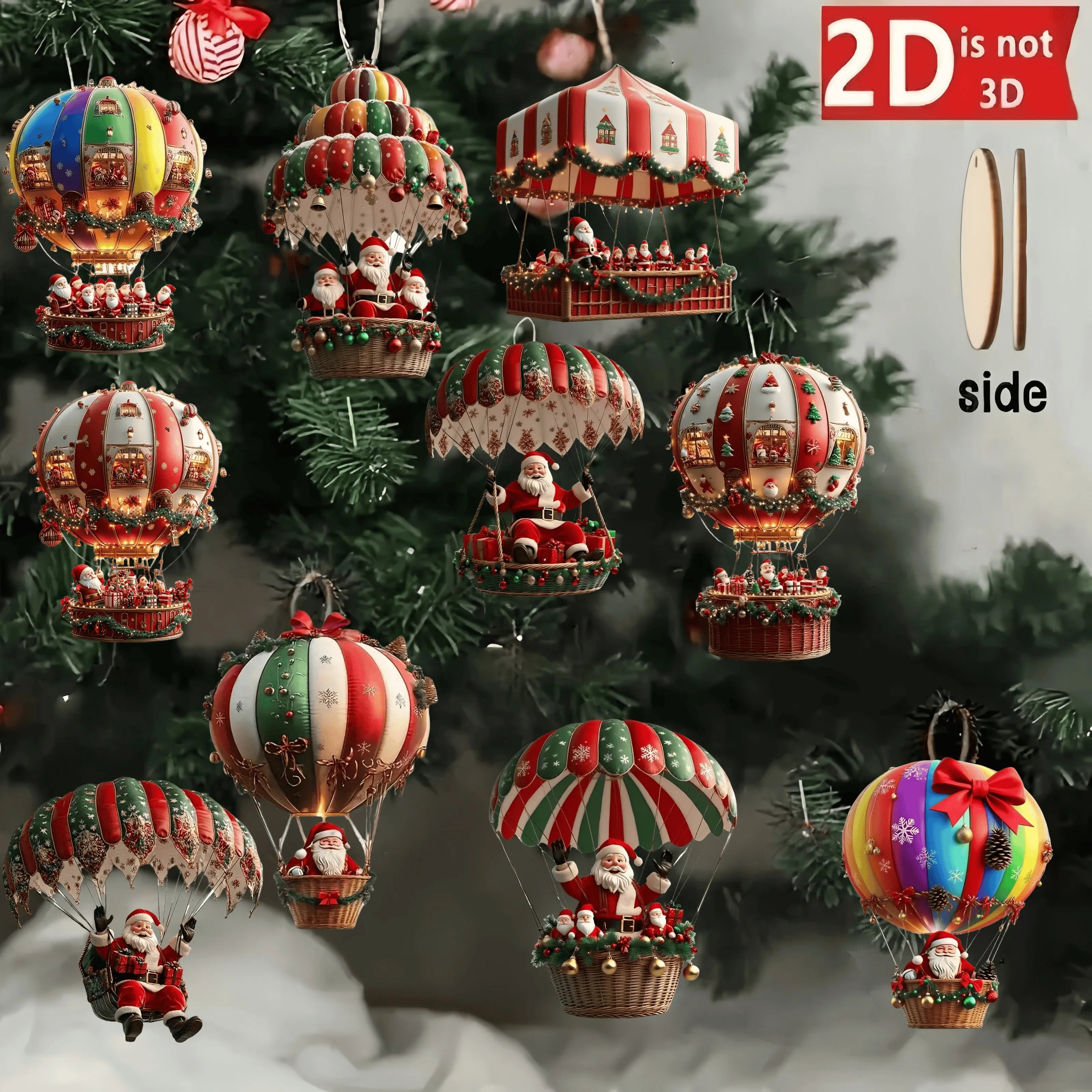 10Pcs Christmas Wooden Hot Air Balloon Santa Claus