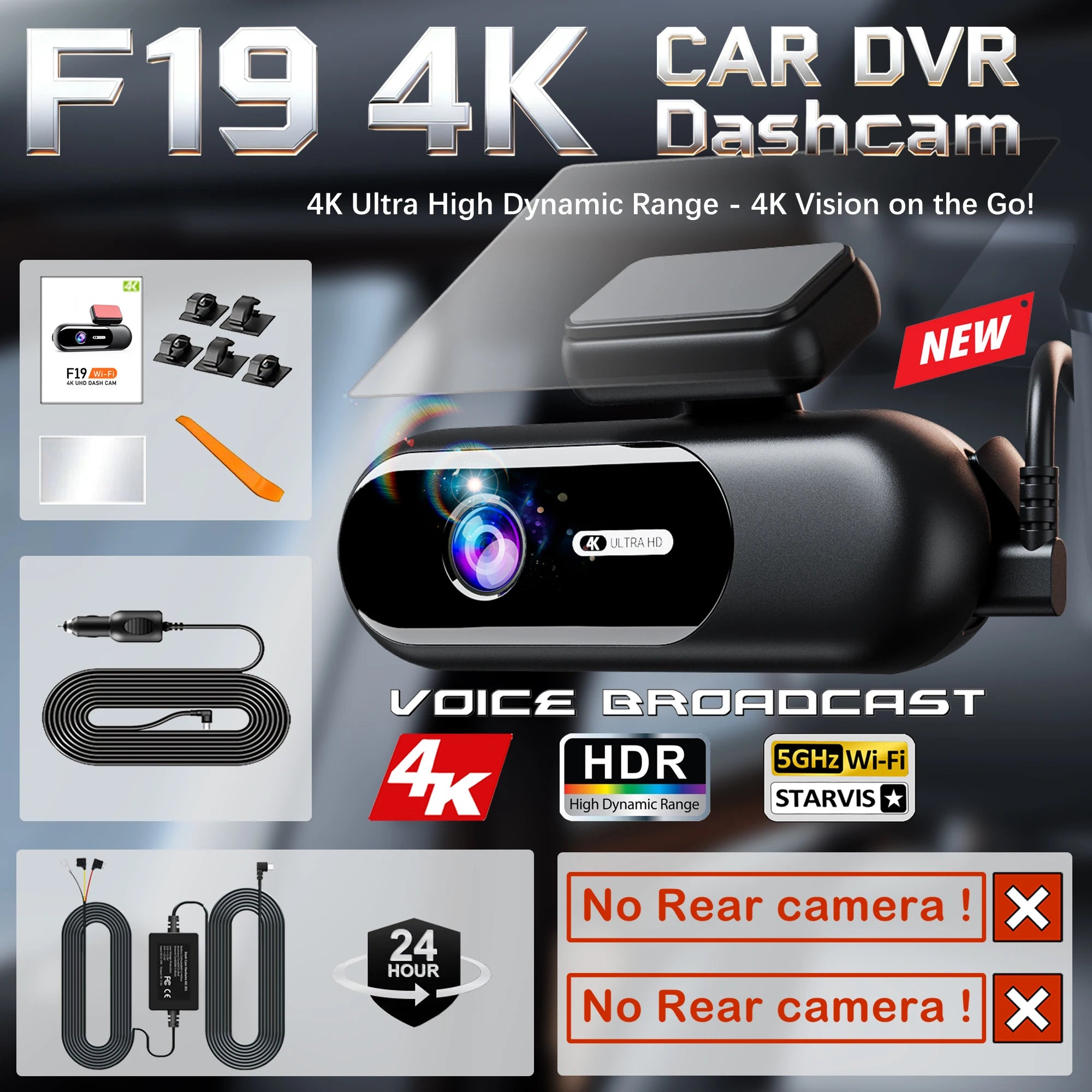 Dash Cam for cars 4K UHD Recording Front Rear Car Camera HDR Night Vision
