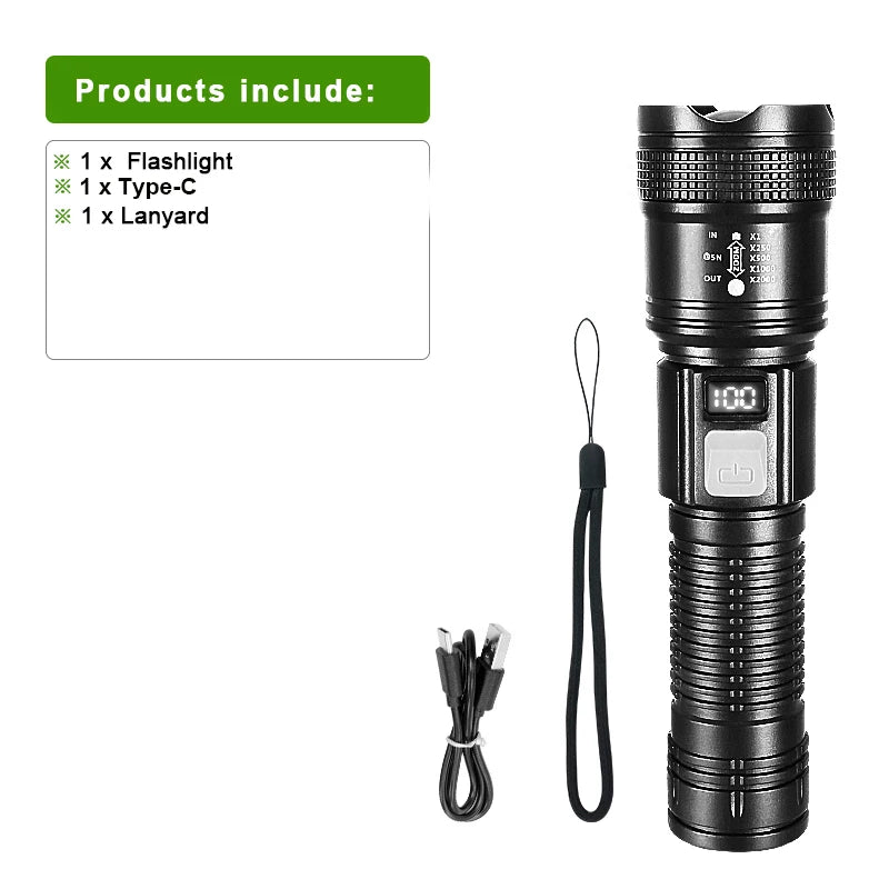 50000000LM High Strong Power LED Flashlights Tactical Torch Display Light USB Charging