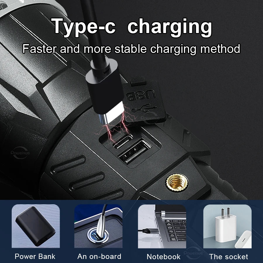 19000000LM Super Powerful Flashlight Built-in 3*18650 High Power Torch Rechargeable