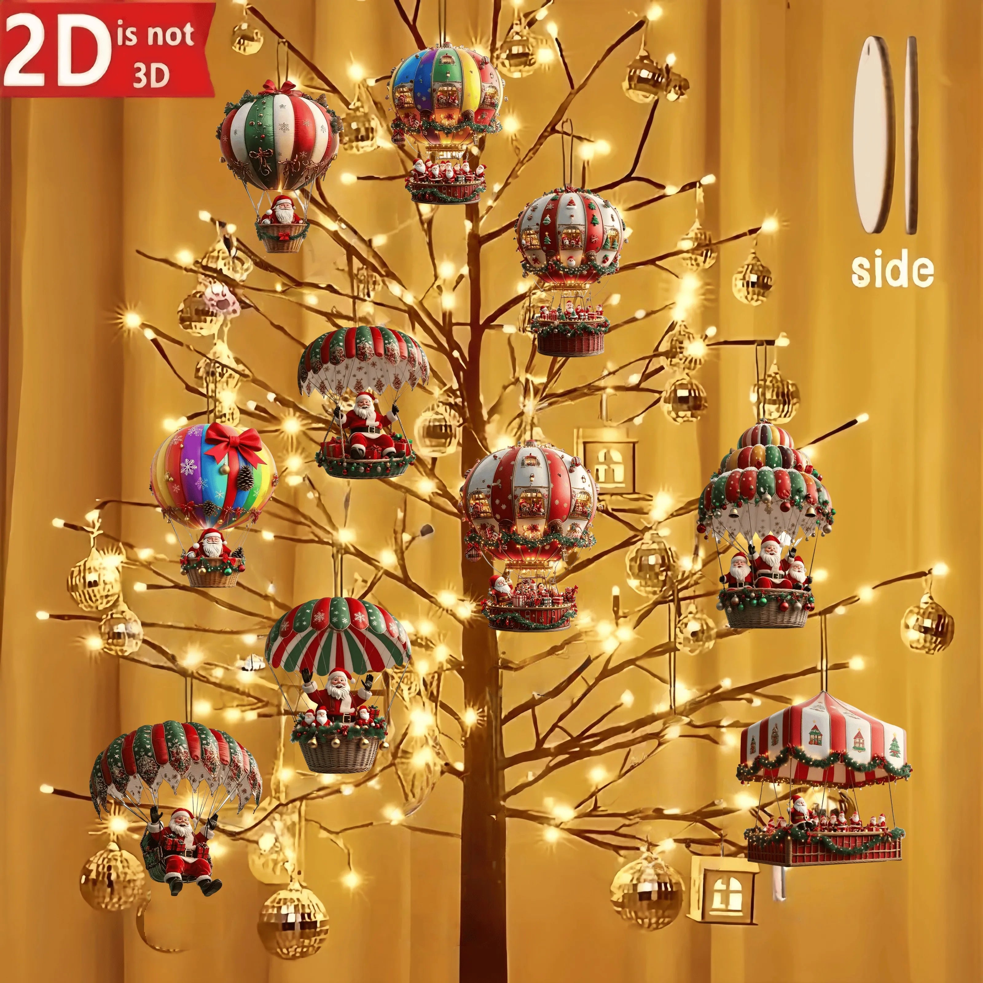 10Pcs Christmas Wooden Hot Air Balloon Santa Claus