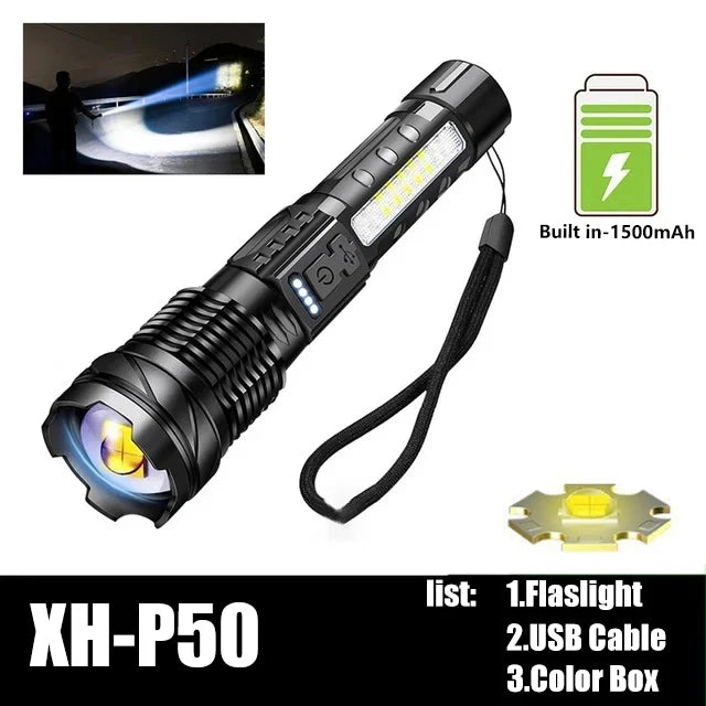 Powerful XHP50 LED Flashlight 18650 Torch Waterproof
