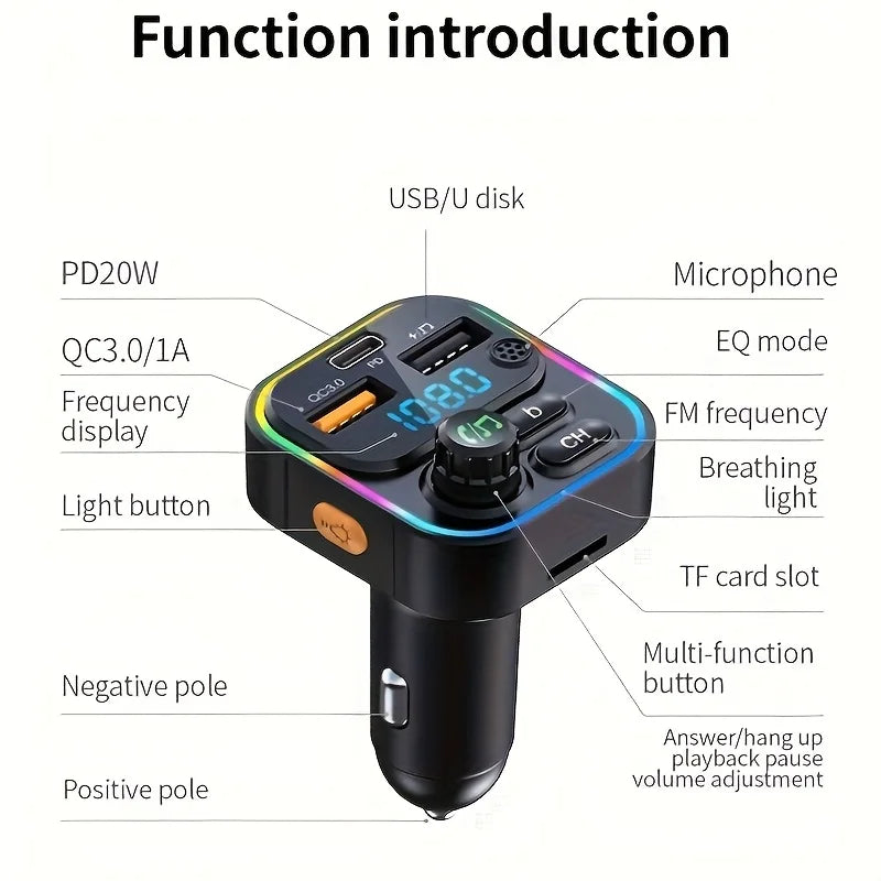 FM Transmitter Bluetooth 5.3 Handsfree Car AUX Radio Modulator MP3 Player