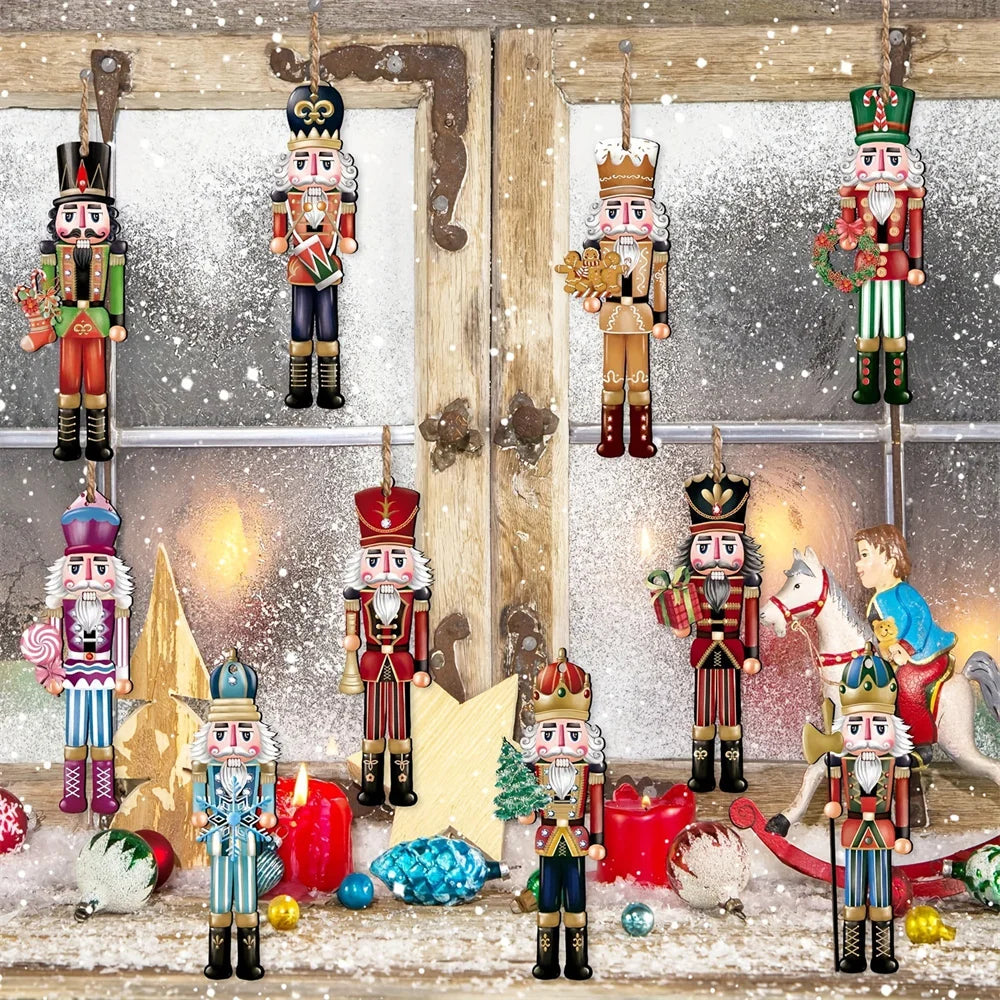 12pcs Christmas Nutcracker Soldier Wooden Pendant Xmas