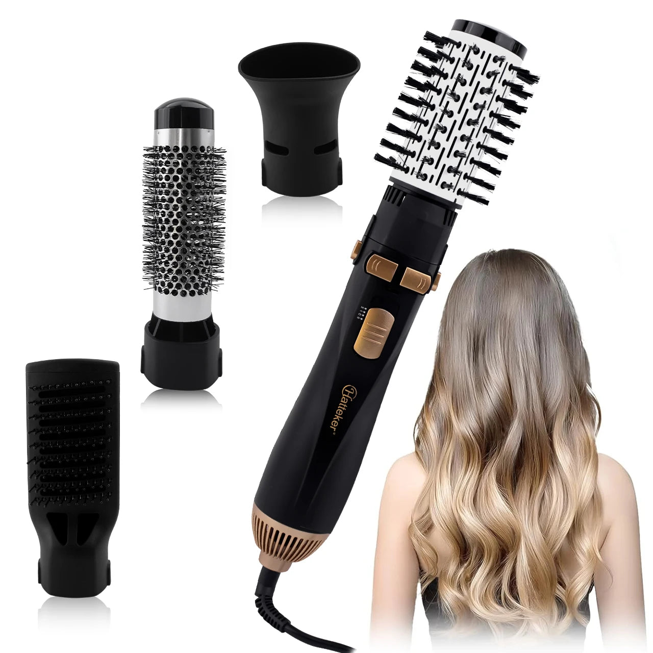 Hatteker EU 4-Head Hot Air Brush Hair Dryer Strong