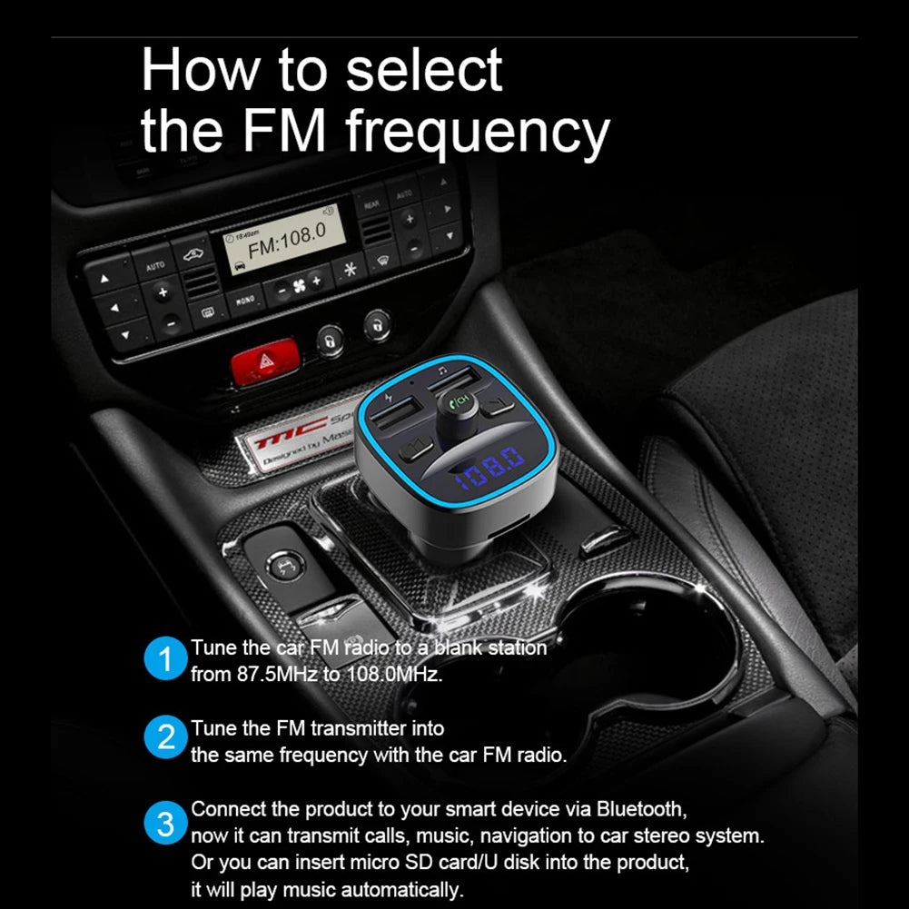 FM Transmitter Car Bluetooth-compatible 5.0 Audio Receiver MP3 Player Dual USB