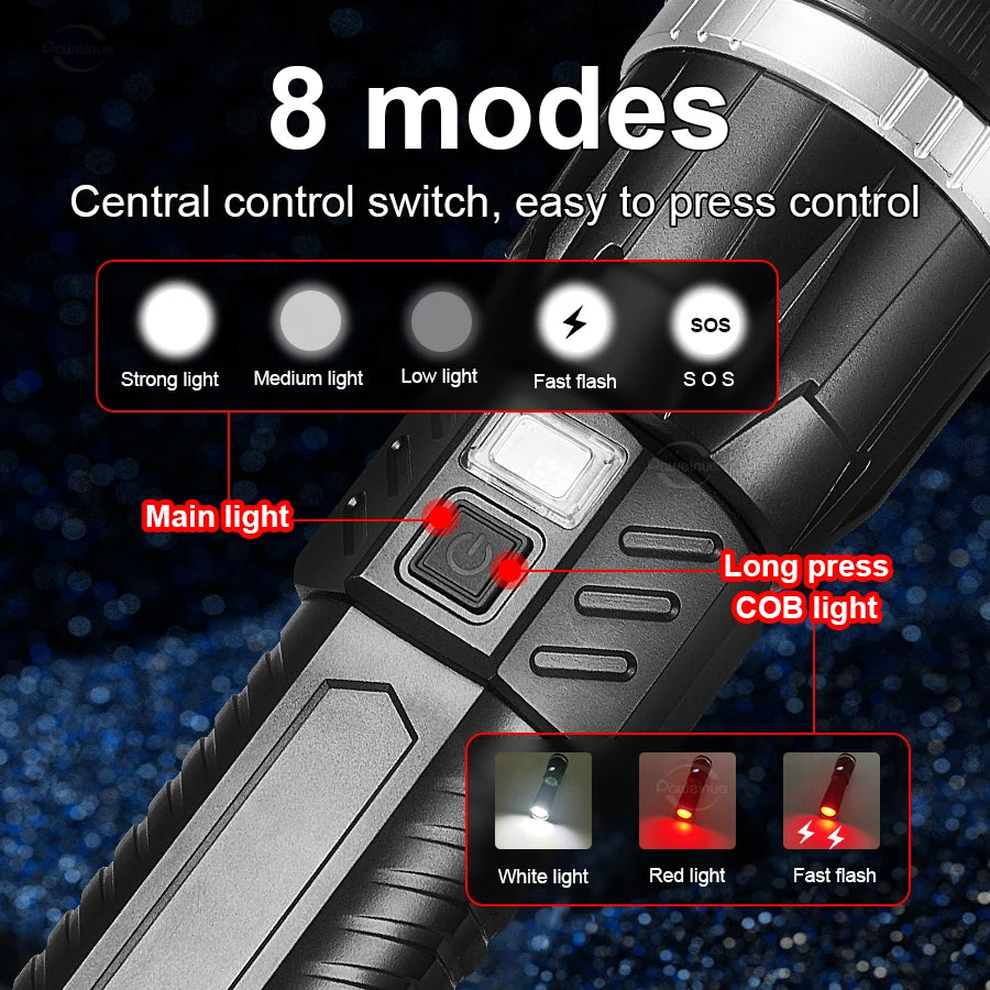19000000LM Super Powerful Flashlight Built-in 3*18650 High Power Torch Rechargeable