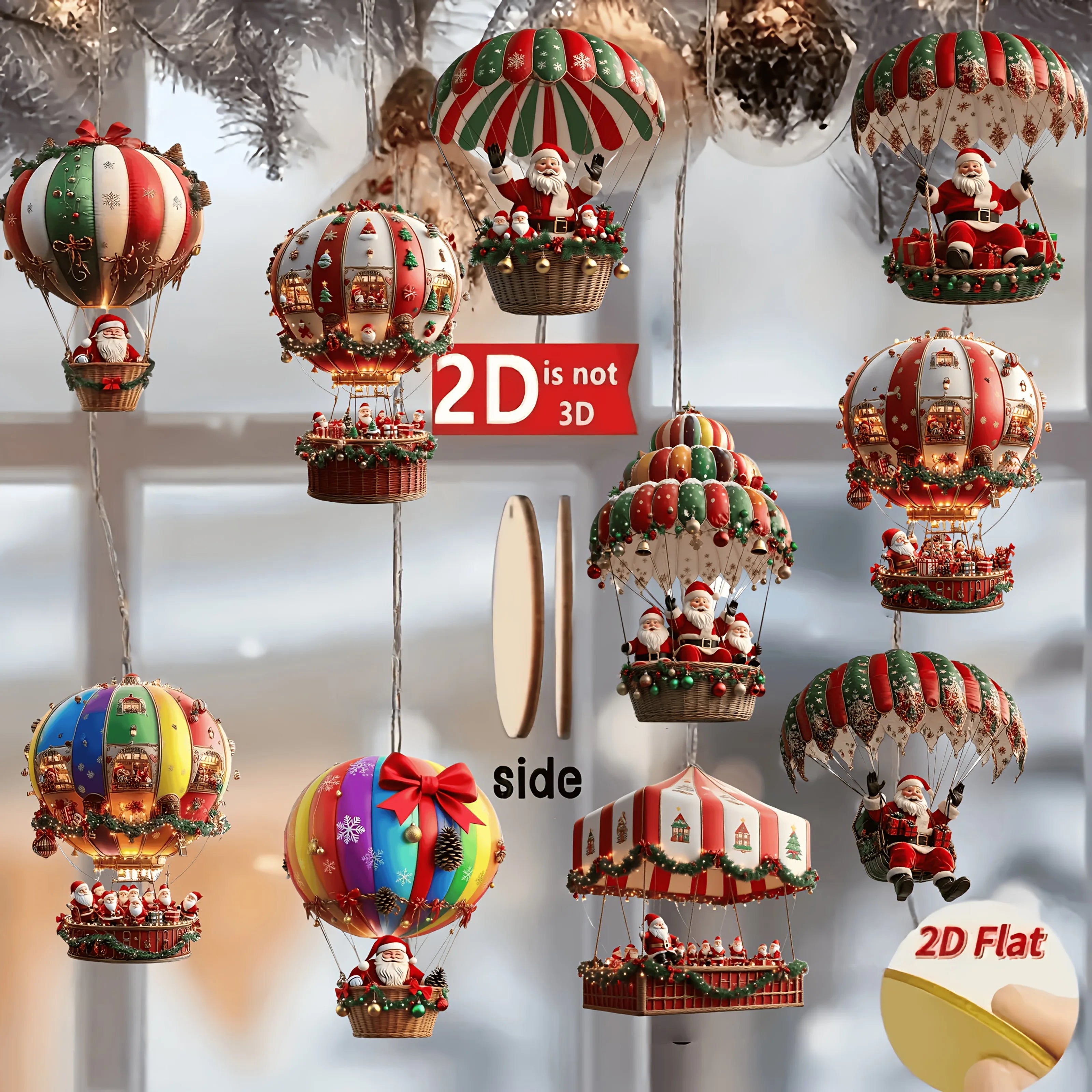 10Pcs Christmas Wooden Hot Air Balloon Santa Claus