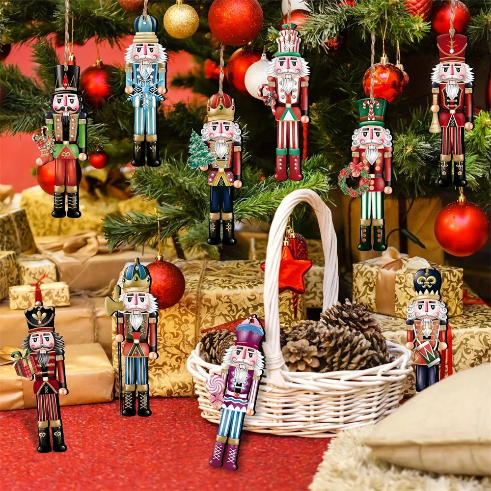 12pcs Christmas Nutcracker Soldier Wooden Pendant Xmas