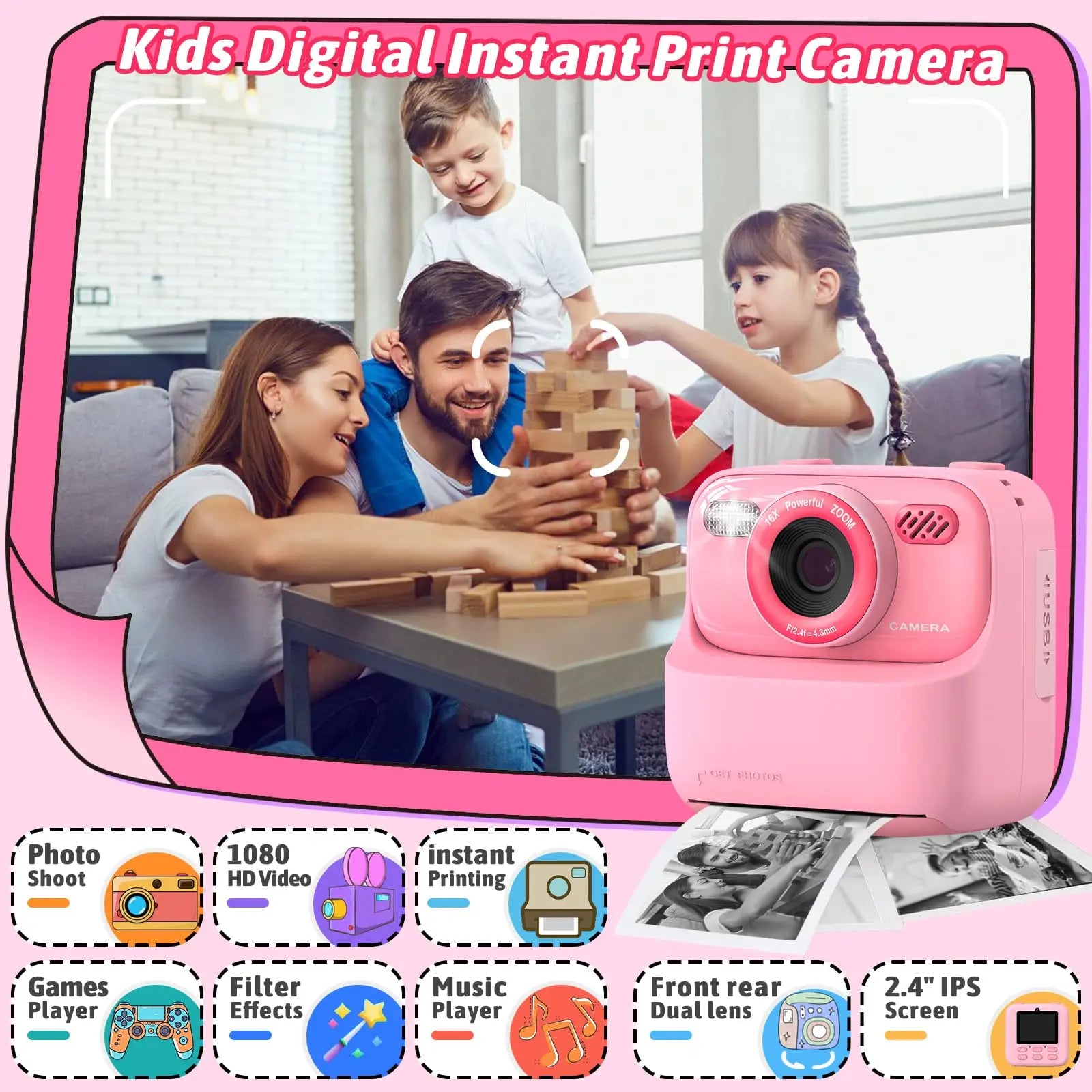 AMORUS Kids Camera Instant 1080P HD