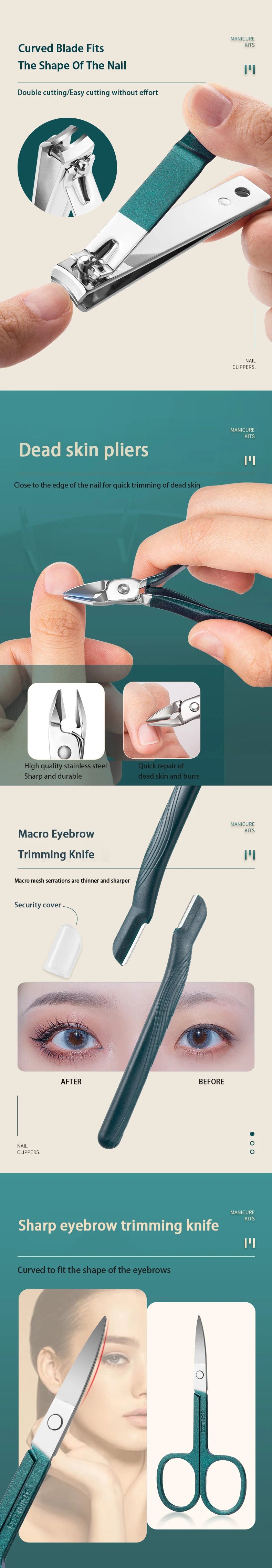 Professional 7-18 Piece Nail Care Kit Stainless Steel Manicure