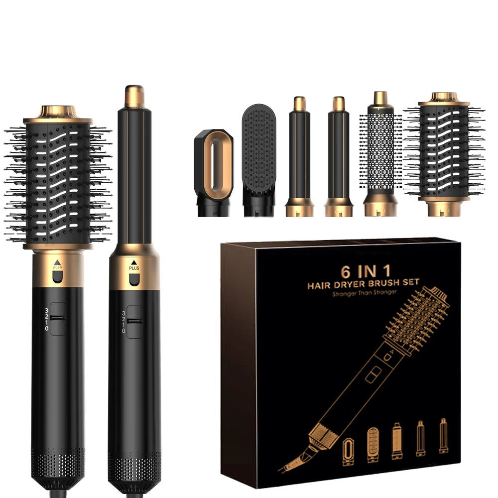 6 in 1 Hair Dryer Brush Detachable Airflow Comb Curler Straightening Brush Heat Control Styler for Smooth Hair