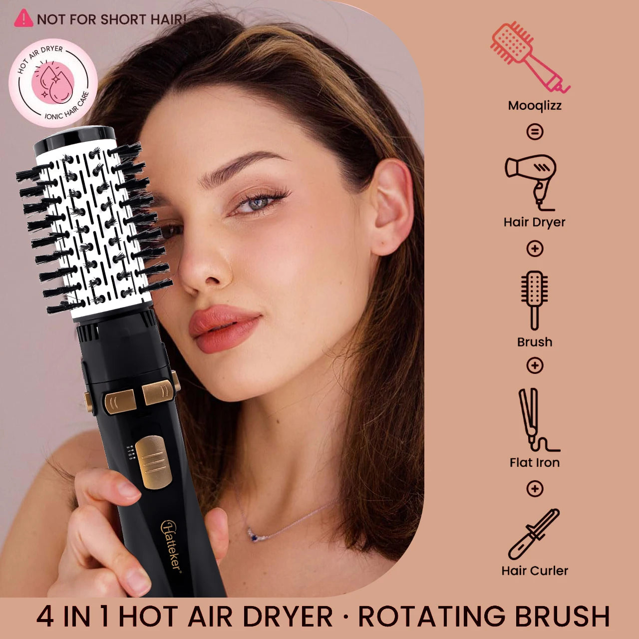 Hatteker EU 4-Head Hot Air Brush Hair Dryer Strong
