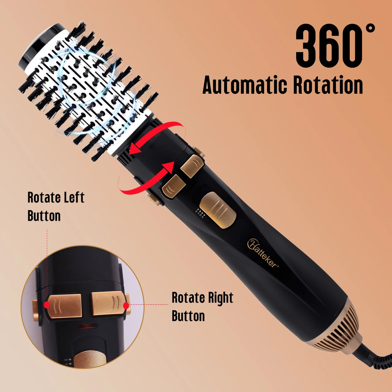 Hatteker EU 4-Head Hot Air Brush Hair Dryer Strong