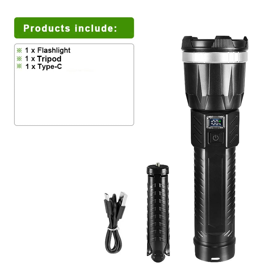 19000000LM Super Powerful Flashlight Built-in 3*18650 High Power Torch Rechargeable