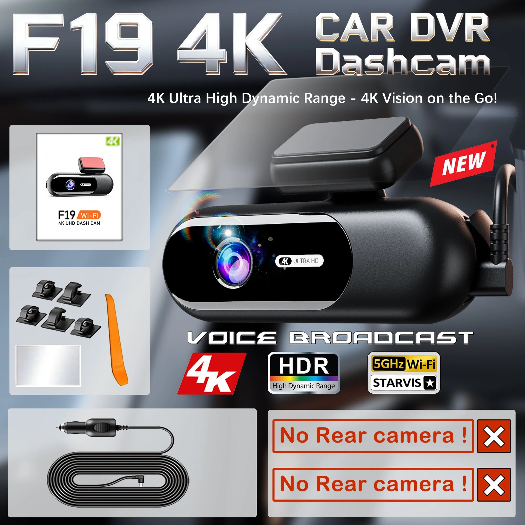 Dash Cam for cars 4K UHD Recording Front Rear Car Camera HDR Night Vision