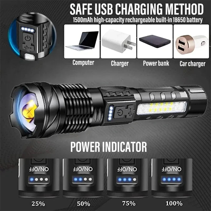 Powerful XHP50 LED Flashlight 18650 Torch Waterproof