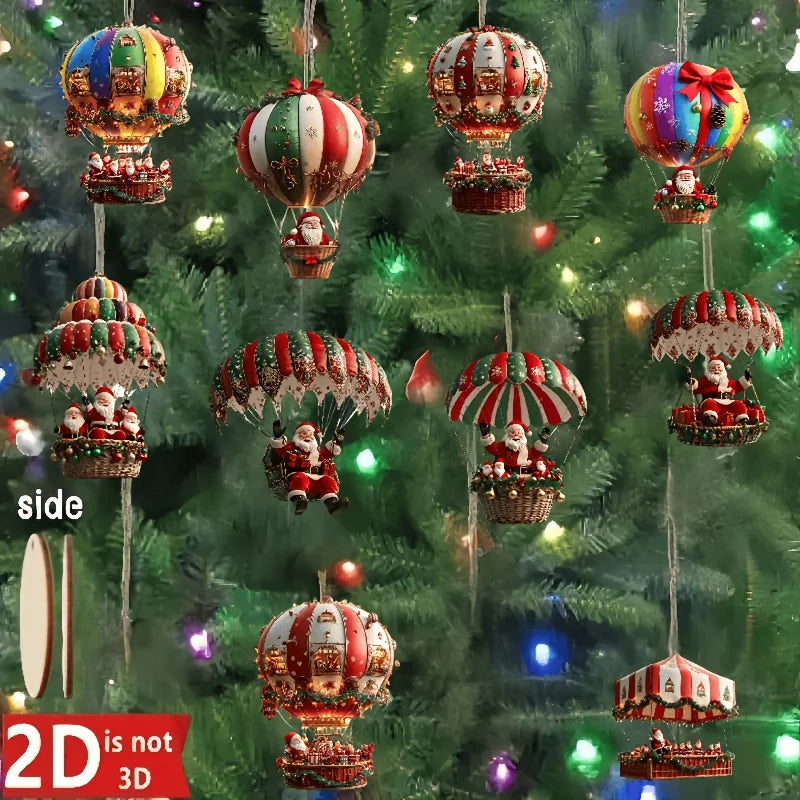 10Pcs Christmas Wooden Hot Air Balloon Santa Claus