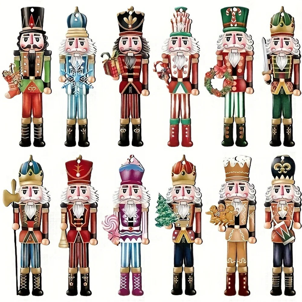 12pcs Christmas Nutcracker Soldier Wooden Pendant Xmas