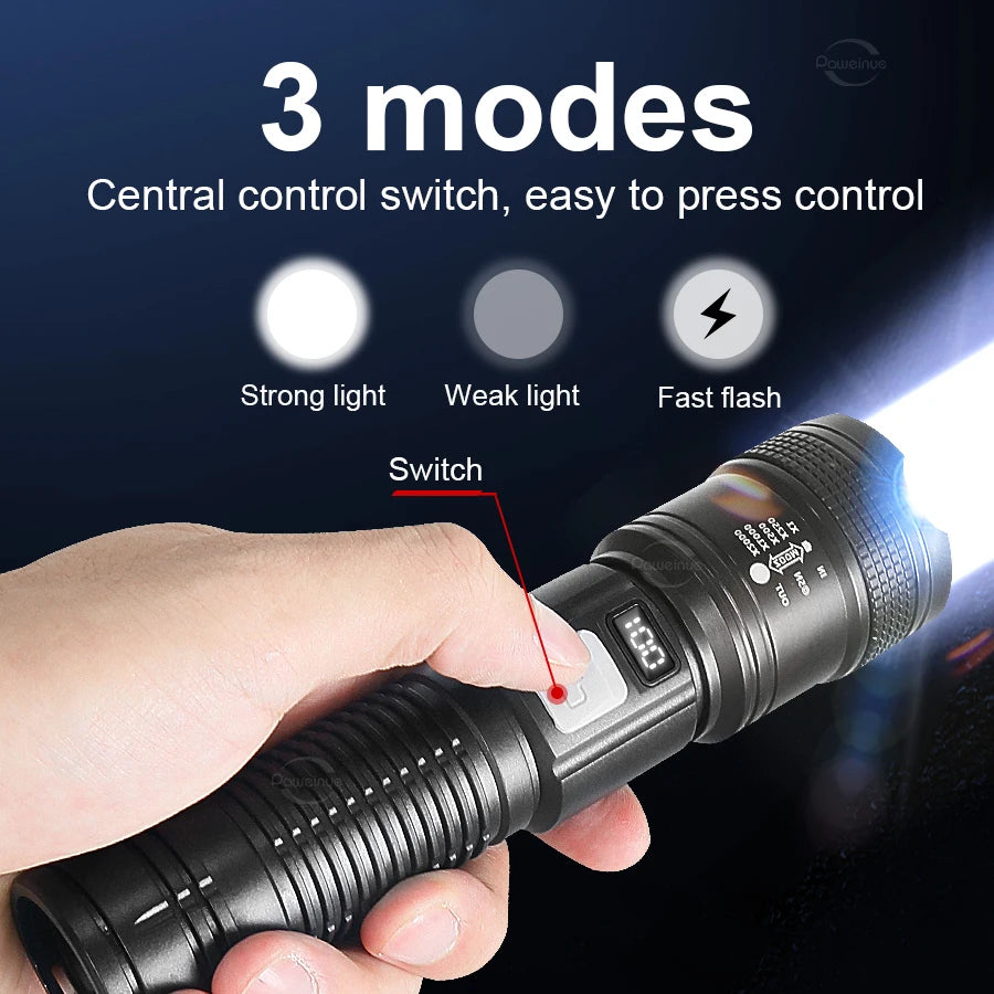 50000000LM High Strong Power LED Flashlights Tactical Torch Display Light USB Charging