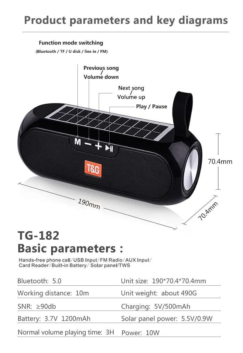 TG182 Solar with flashlight speaker Outdoor Bluetooth speaker