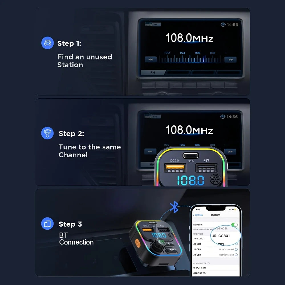 FM Transmitter Bluetooth 5.3 Handsfree Car AUX Radio Modulator MP3 Player