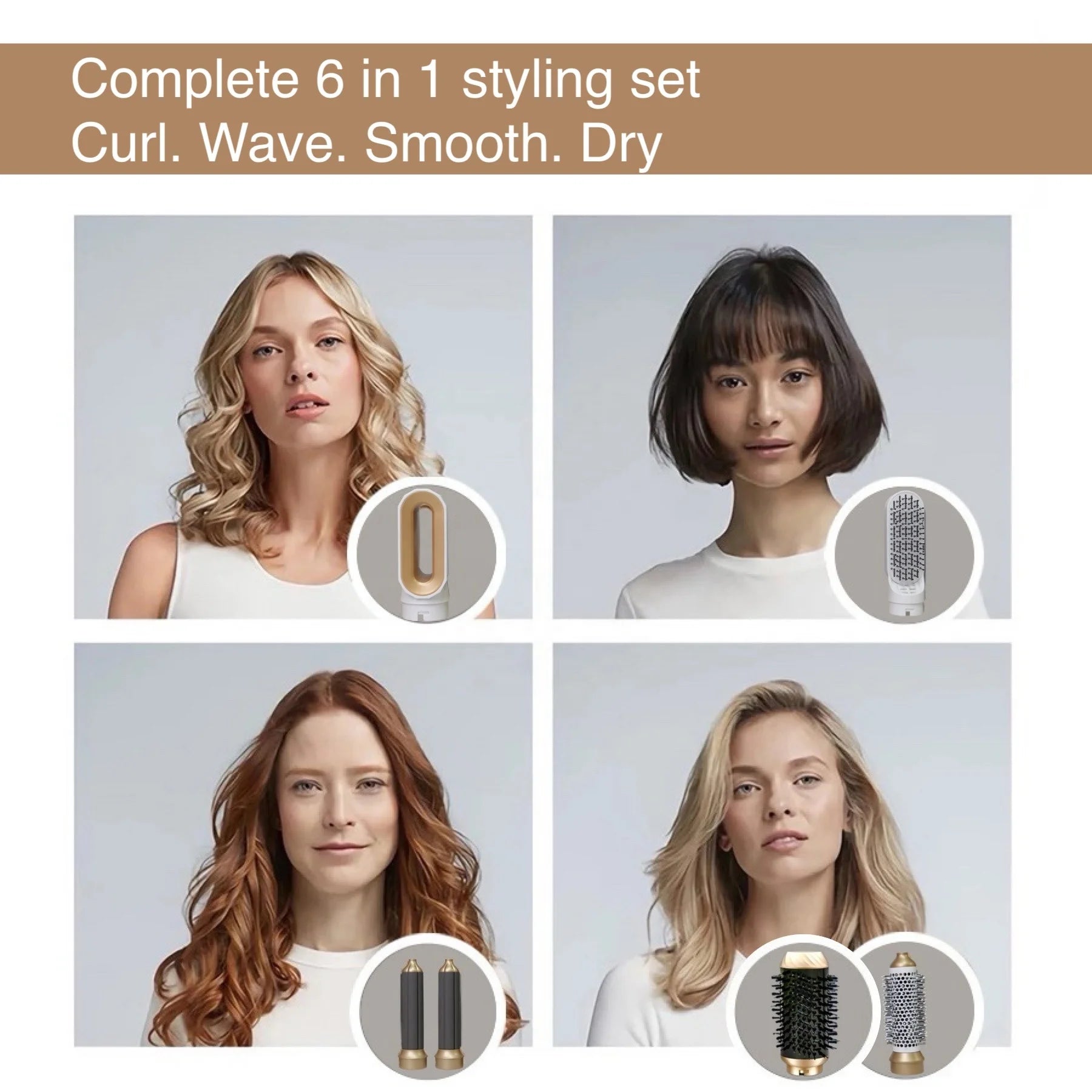 6 in 1 Hair Dryer Brush Detachable Airflow Comb Curler Straightening Brush Heat Control Styler for Smooth Hair