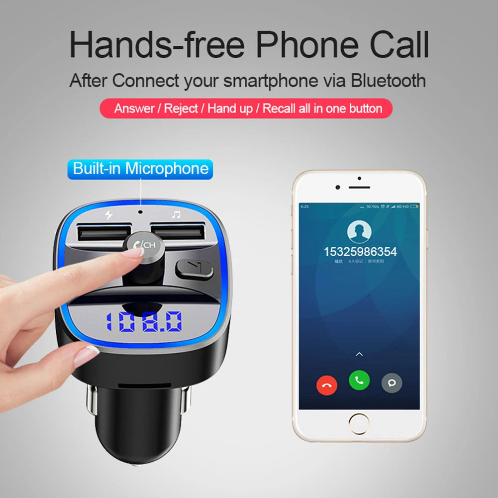 FM Transmitter Car Bluetooth-compatible 5.0 Audio Receiver MP3 Player Dual USB