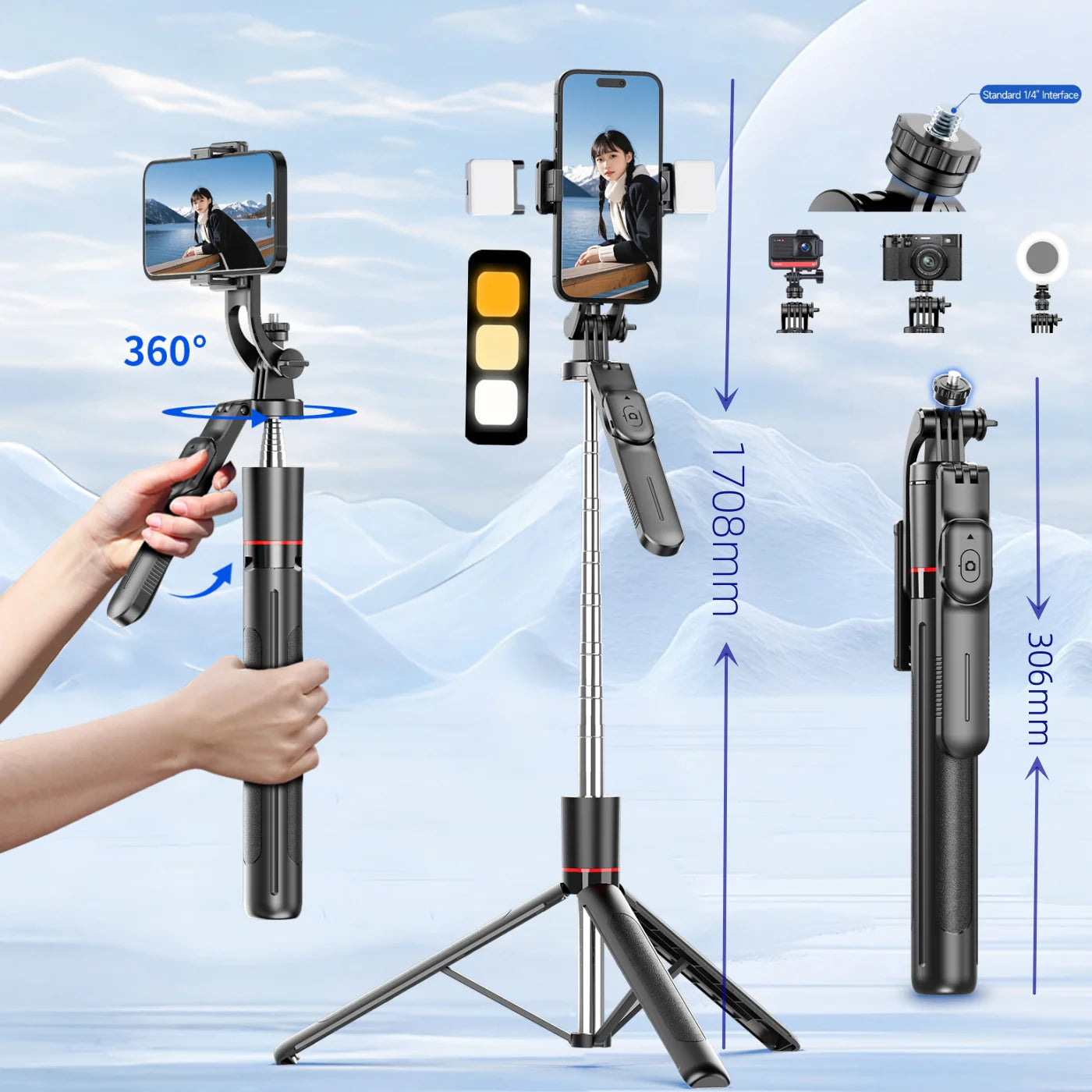 Selfie Stick Tripod with 1708mm